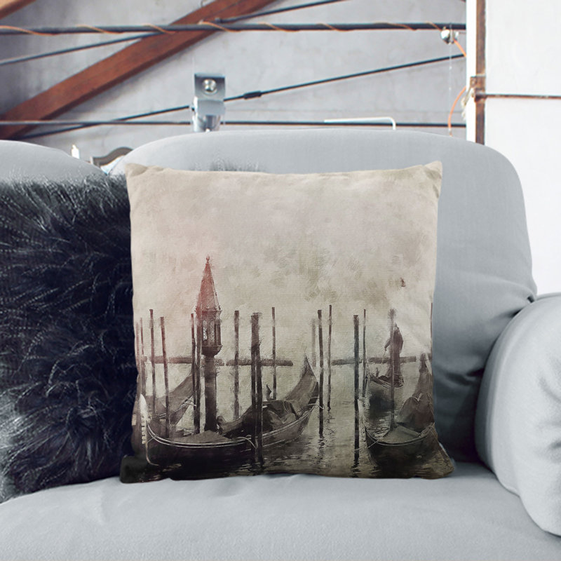 Gondolas In Venice Vol.1 Painting Square Throw Cushion, 55cm H x 55cm W x 20cm D, Black
