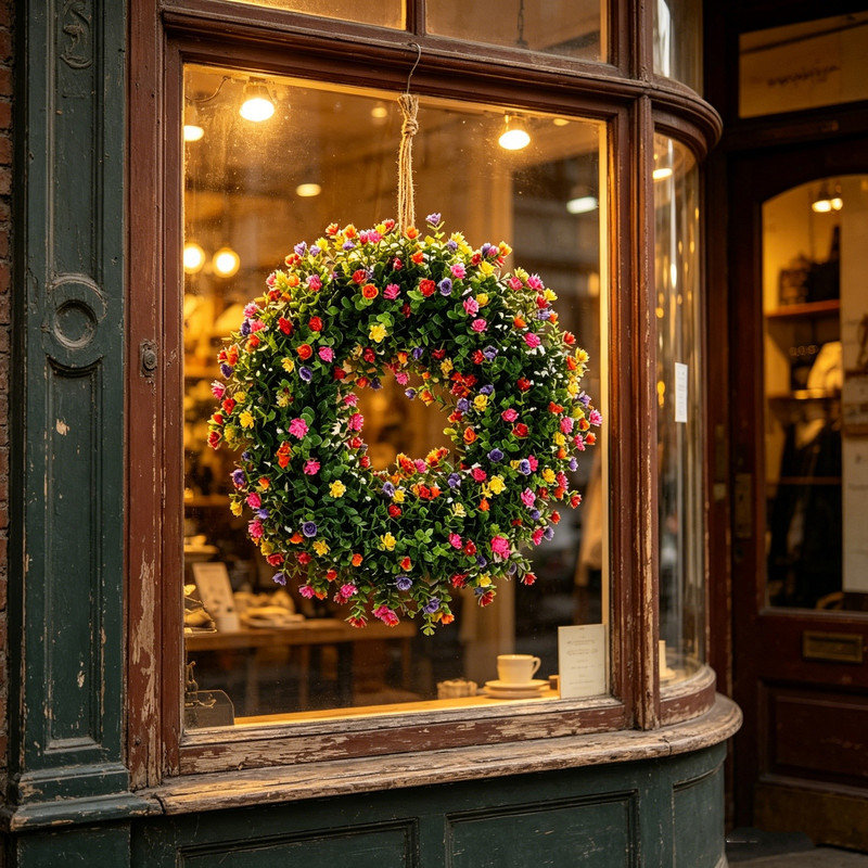 Couronne de porte d'eucalyptus rose de couleur mélangée, couronne florale intérieure intérieure pré-décorée toutes saisons