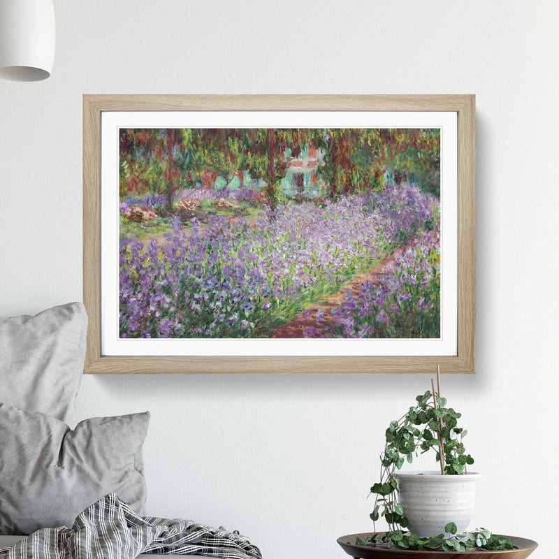 Irises in Monets Garden by Claude Monet - Picture Frame Painting, Oak, 48cm H x 65cm W x 2cm D