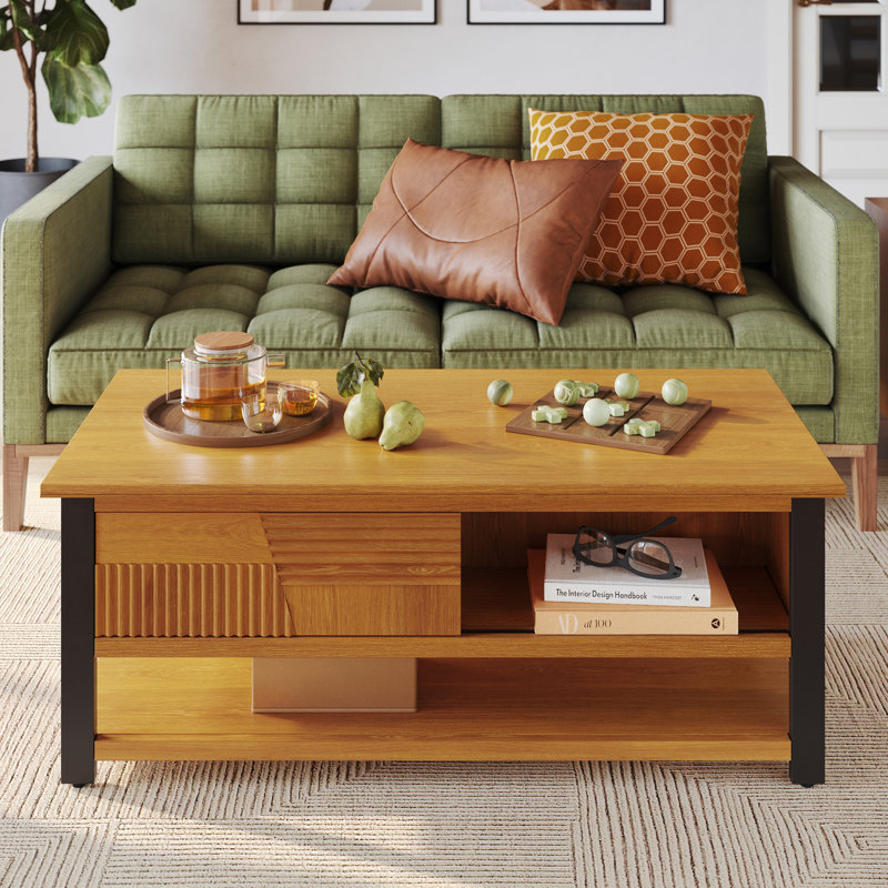 Table basse Trapeze, pieds en fer - brun teck, Brun teck