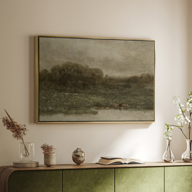 Paysage rétro - DCCXIX, H 25 po x l 37 po x P 2 po, Toile avec cadre flottant or