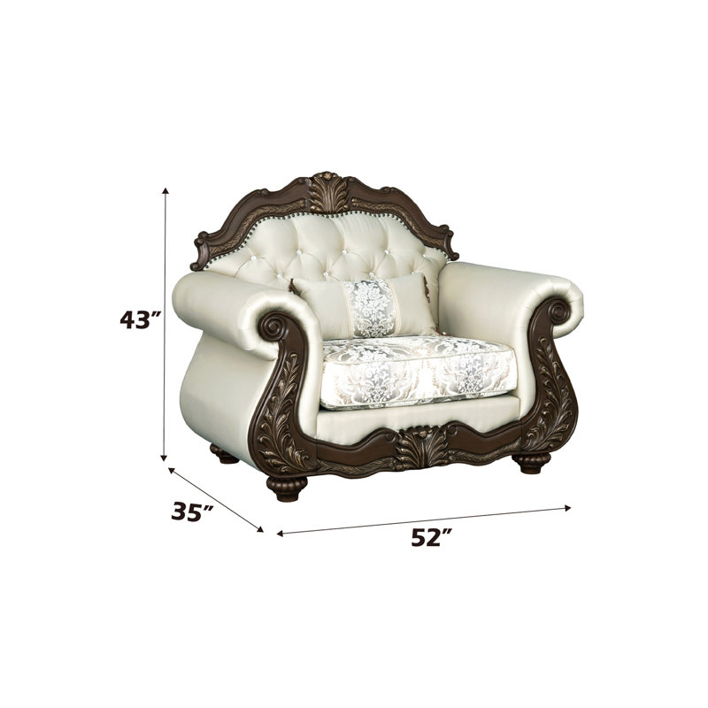 Fauteuil en cerise et tissu beige Pierce