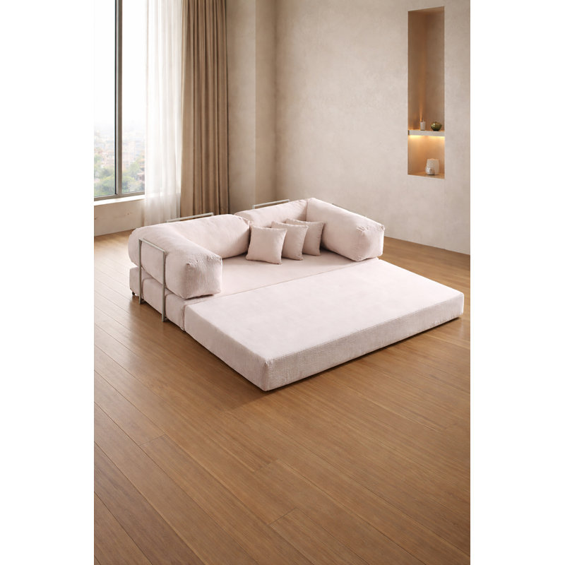 Grand canapé modulaire modulaire en velours crème à assise basse, Crème