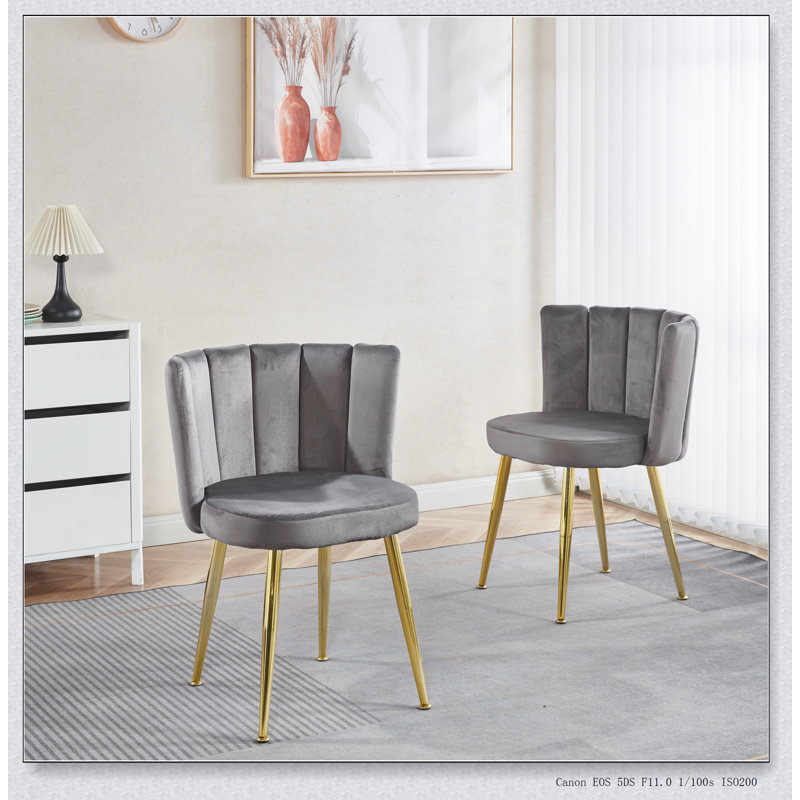 Chaises de salle à manger ergonomiques en velours avec pieds en fer doré, dossier confortable, convenant à différents espaces, ensemble de 2