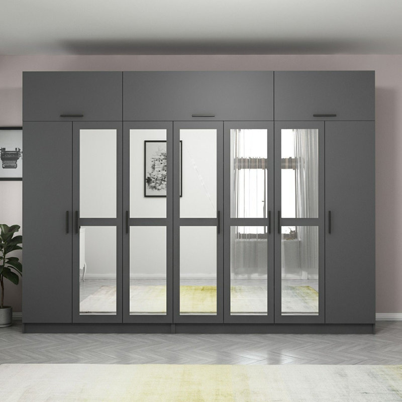 Elina Manufactured Wood Wardrobe, 235cm H x 315cm W x 52cm D, Black