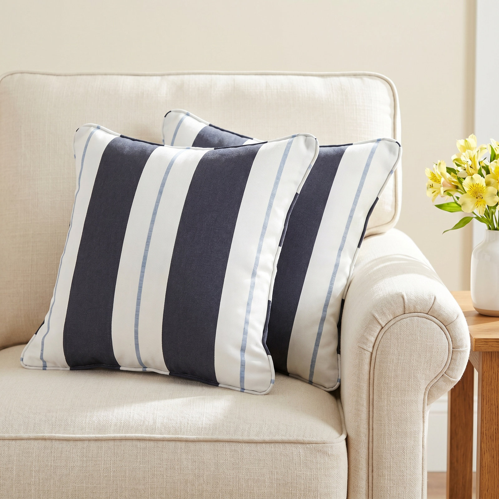 Giule Striped Sunbrella® Indoor/Outdoor Throw Pillow, Blue, 20" H x 20" W