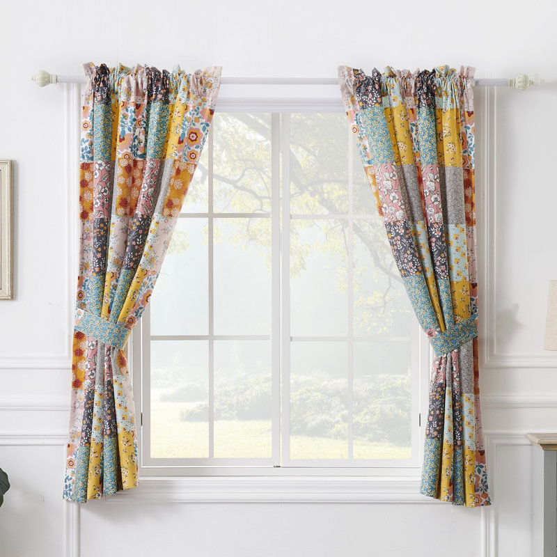 Carlie Semi-Sheer Rod Pocket Curtain Panels, 50" W x 63" L, Calico Patches