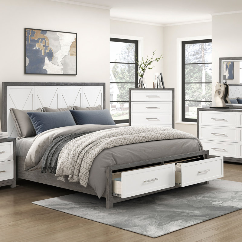 Lit plateforme pratique avec rangement au pied de lit pour un sommeil confortable et une utilisation efficace de l'espace, idéal pour l'organisation de la chambre à coucher