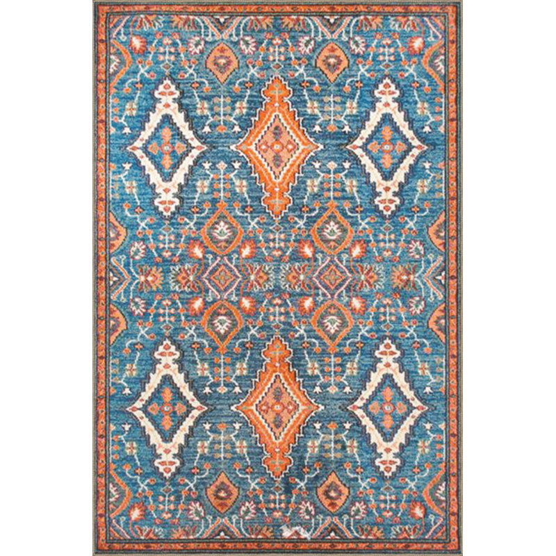 Tapis décoratif bleu traditionnel lavable à la machine, Sous-tapis rectangulaire 4 pi 7 po x 6 pi 7 po inc