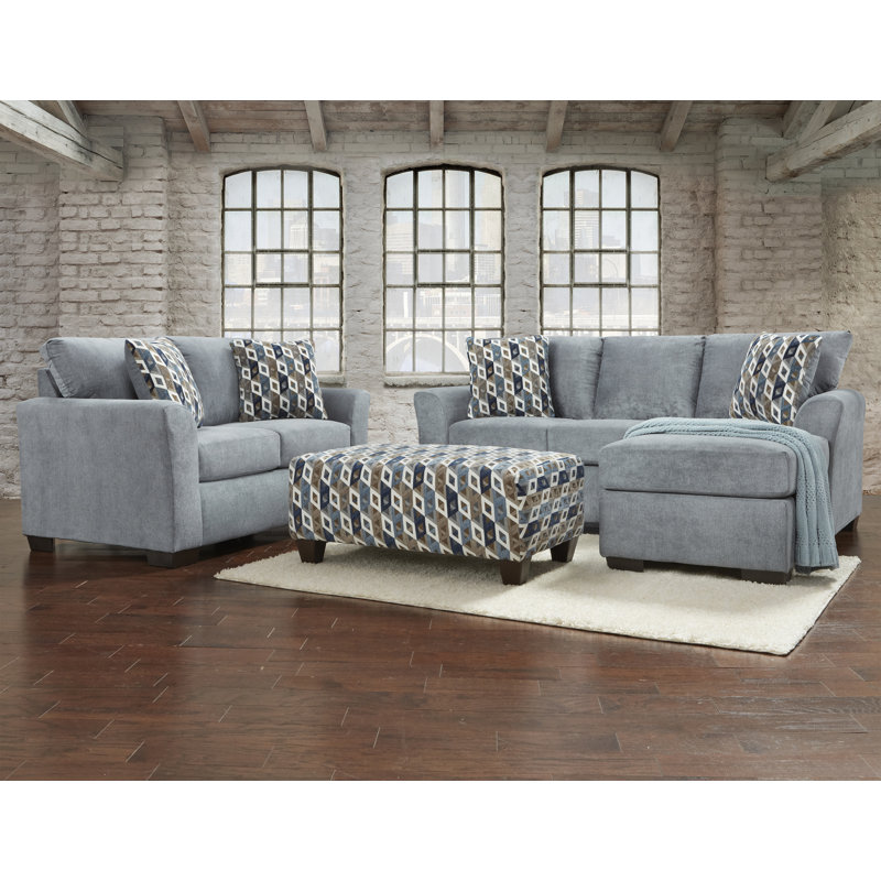Canapé modulaire avec méridienne réversible Adrie, Mélange de polyester bleu / gris
