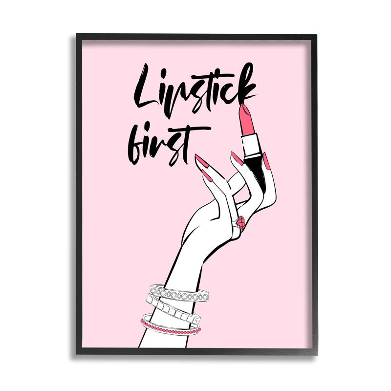 Rouge à lèvres, maquillage, calligraphie, phrase glamour, accessoires de bijoux, H 24 po x l 30 po