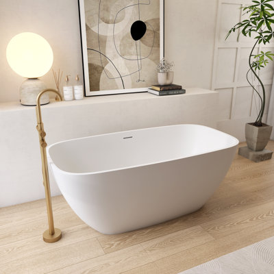 59.05“Solid Surface Bathtub, Freestanding Soaking Bathtub