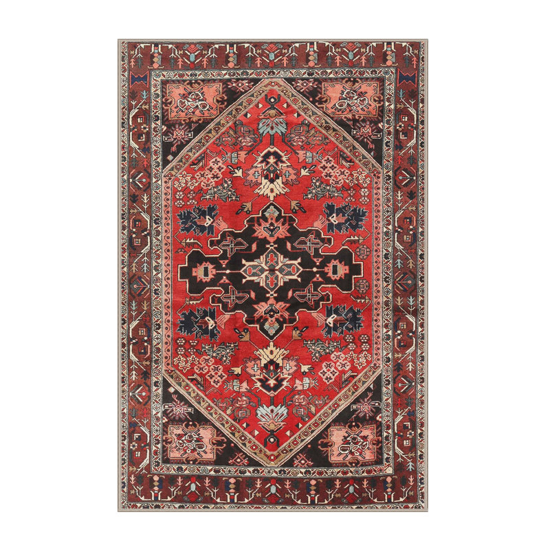 Tapis traditionnel rouge / noir Dellrey, Rectangle 2 pi x 4 pi
