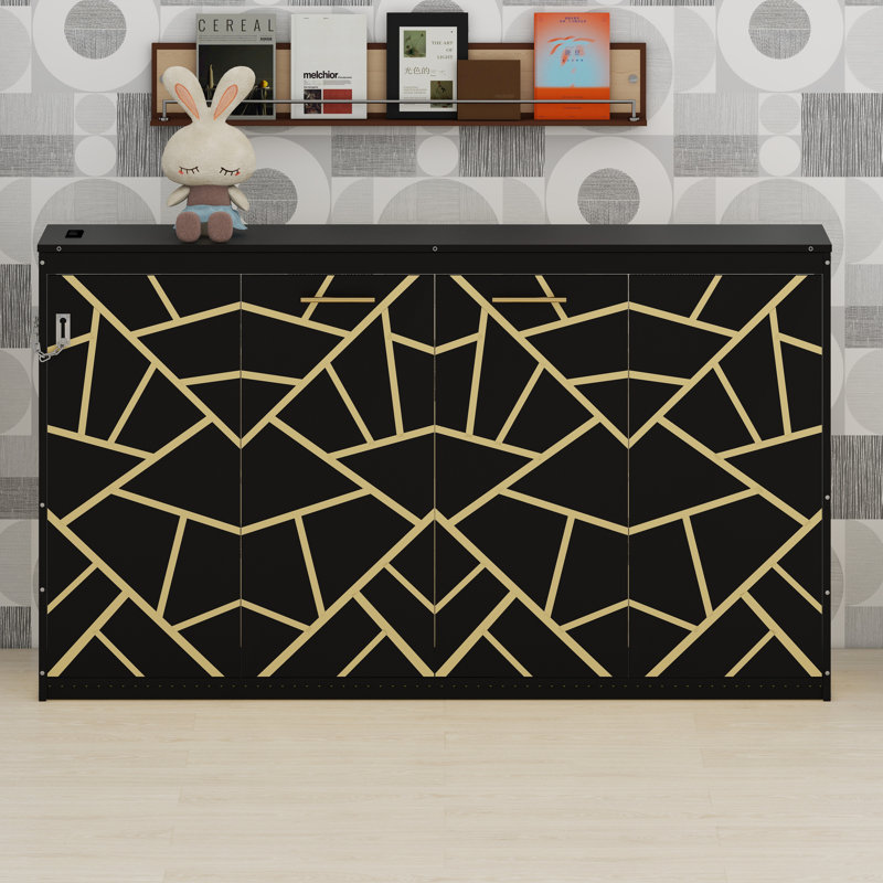 Lit escamotable mural innovant avec finition à motifs, éclairage DEL intégré et port USB - Optimisation de l'espace moderne