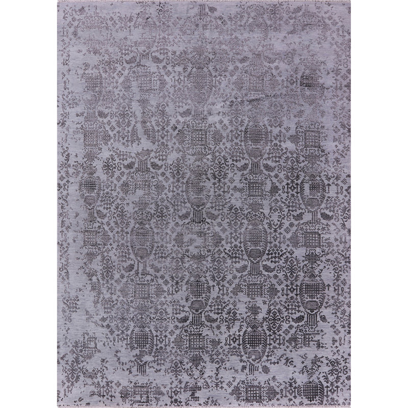 Tapis oriental noir / gris Grenville, Rond 8 pi