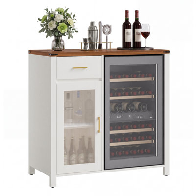 White Coffee Bar Cabinet with Mini Fridge Space, Drawer & Wooden Desktop – Compact Beverage Station for Home Bar or Coffee Nook by Latitude Run