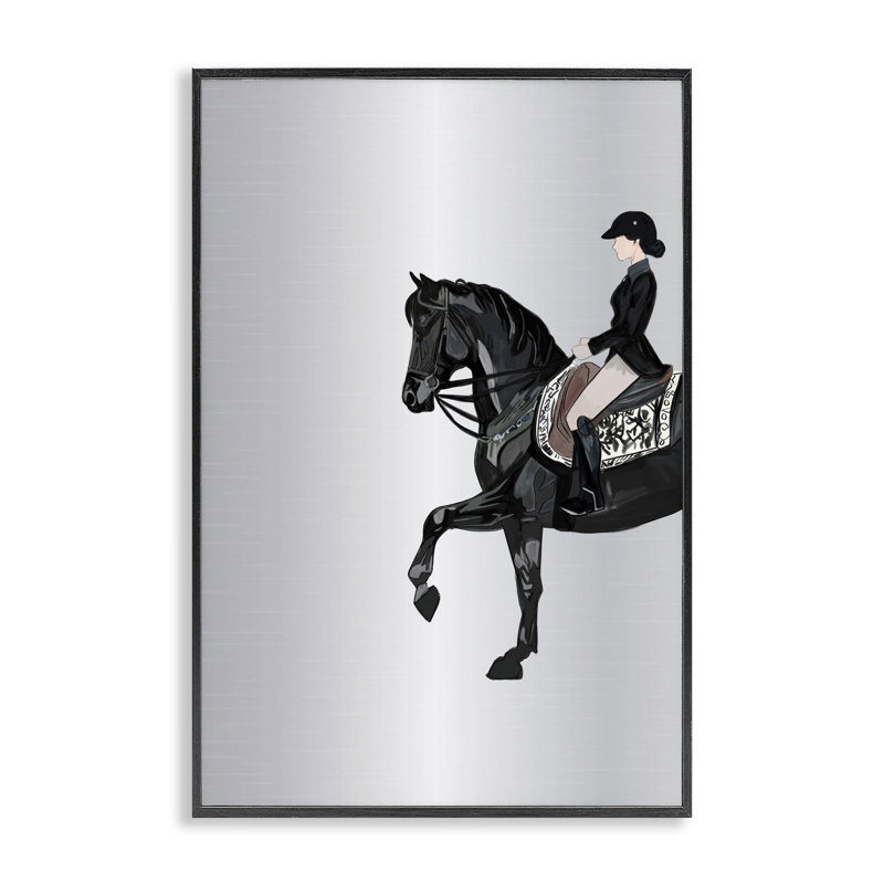 «Silver Rider Jockey Art» par Amelia Noyes, Giclée encadrée noir minuit, H 18 po x l 12 po