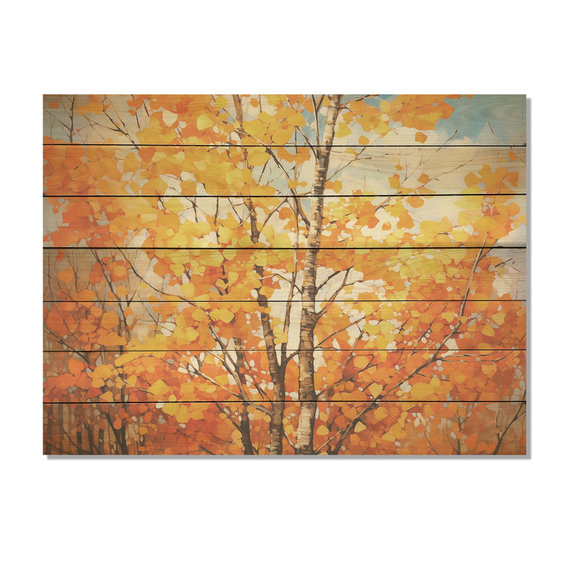 Orange American Basswood Essence III - Tree On Wood Print, 34" H x 44" W x 0.78" D