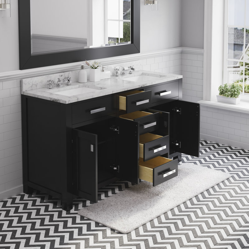 Minnetrista Double Bathroom Vanity with Marble Top, Espresso