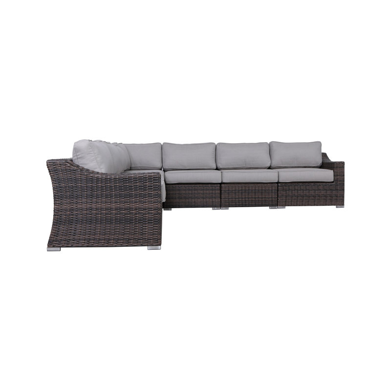 Ensemble de conversation en osier pour 6 personnes avec coussins Saffi, Brun
