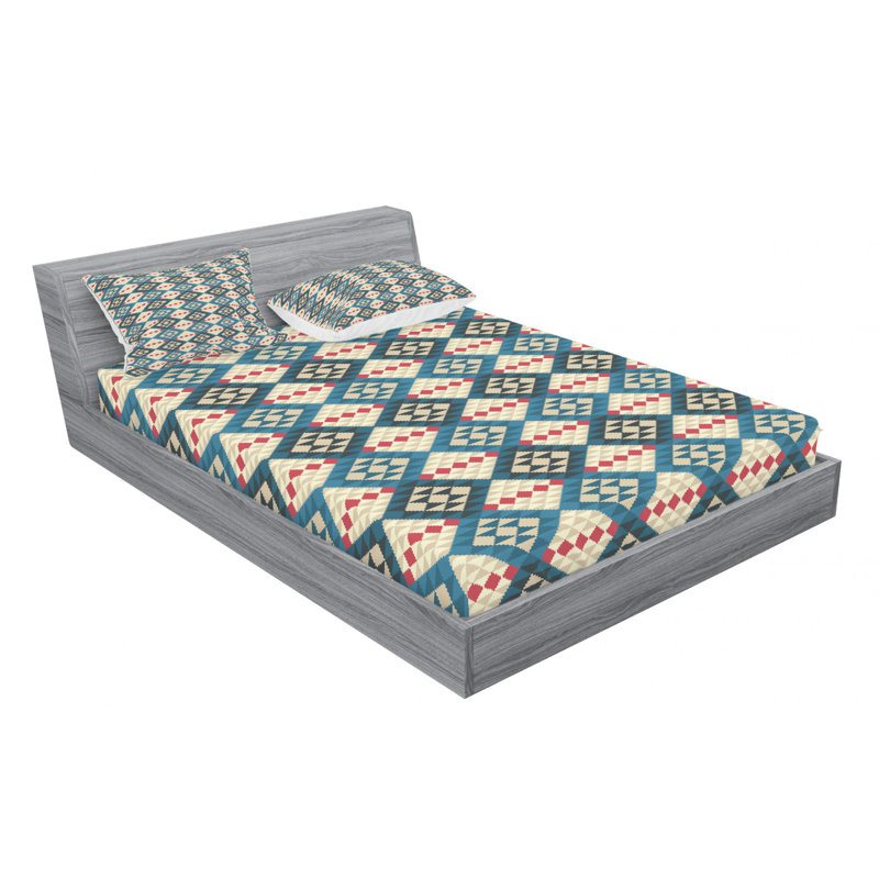 Microfiber Geometric Sheet Set, Queen Sheet Set with Fitted Sheet