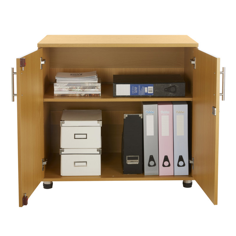 Marjorie Wood Storage Cabinet with Lock, 2 Door Locking File Tool Cabinet Cupboard with Adjustable Shelf, Natural