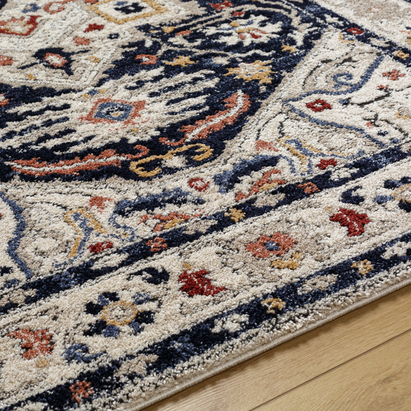 Rectangle Demeko Oriental Machine Woven Polyester/Polypropylene Area Rug in Black, Rectangle 7'10" x 10'