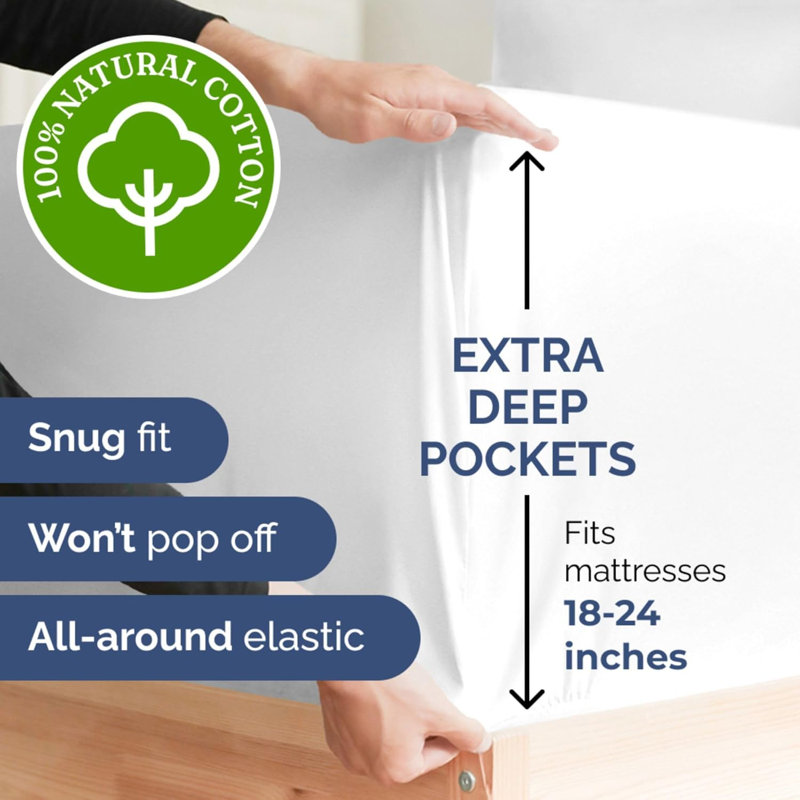 4 Piece 400 Thread Count Cotton Sheet Set – Extra Deep Pocket, Cooling, Breathable & Soft Bedding, White