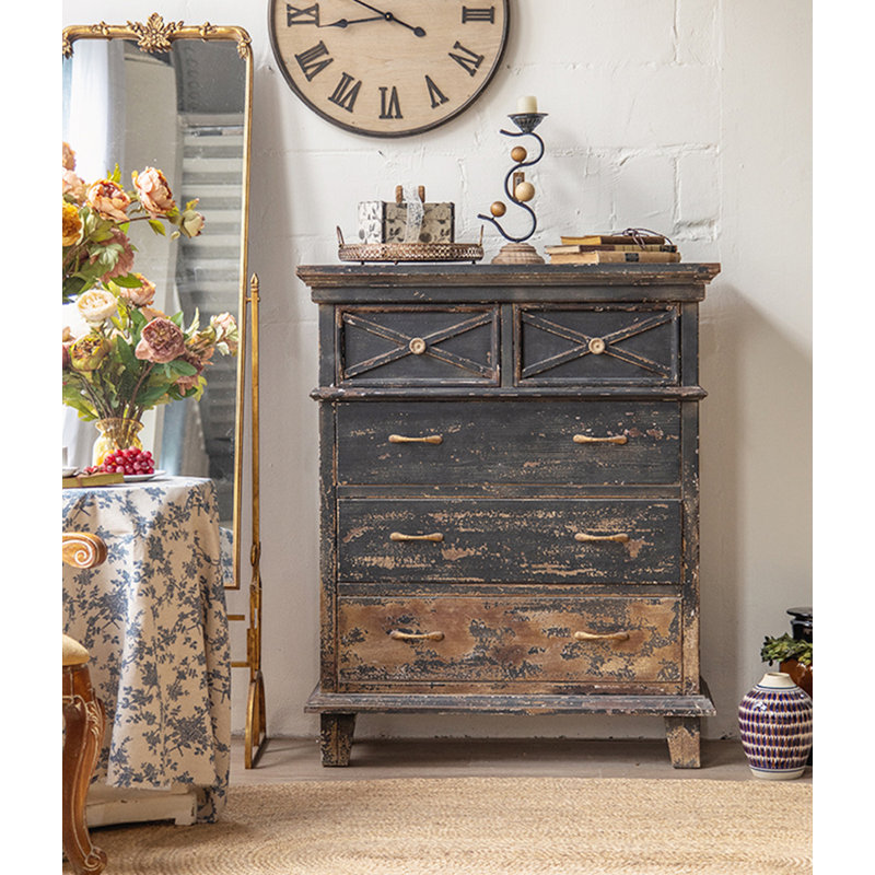 Commode 5 tiroirs rétro, style rustique