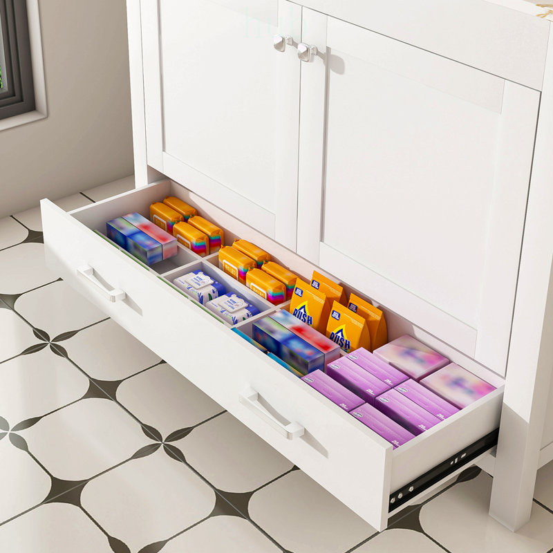 Meuble-lavabo moderne de 43 pouces avec dessus en marbre artificiel, rangement multifonctionnel et structure solide et durable (un seul trou pour robinet)