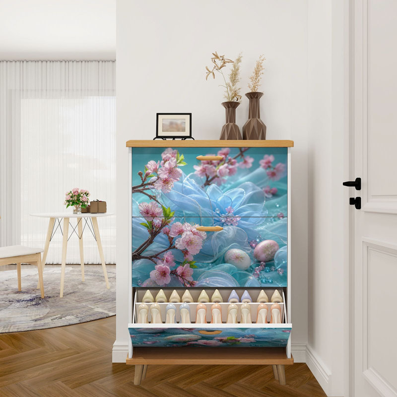 Rangement pour chaussures avec 3 tiroirs rabattables pour branches de cerisier en fleurs