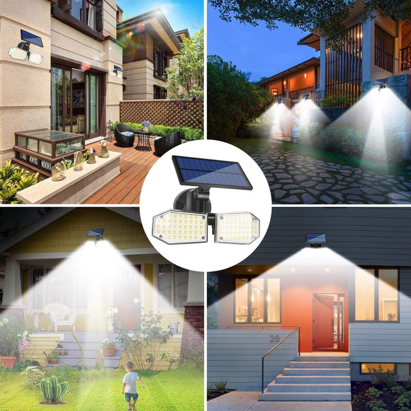 2 - Head LED Solar Powered Dusk to Dawn Outdoor Security Spotlight with Motion Sensor and Timer