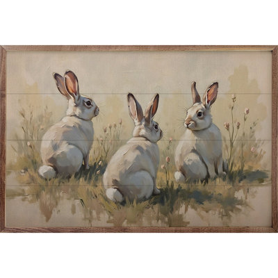 Three White Bunnies In Grass