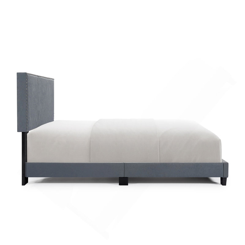Lit plateforme tapissier en lin, Gris, Grand lit