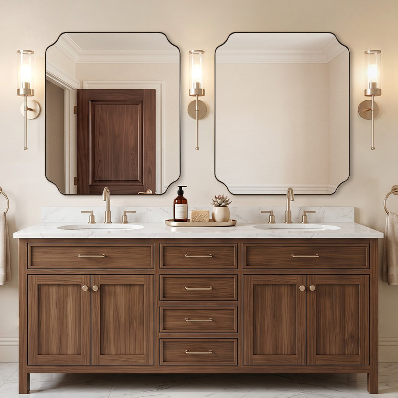 Miroir de salle de bain Modern Cadre en acier inoxydable, 36 po x 30 po, Champagne Bronze