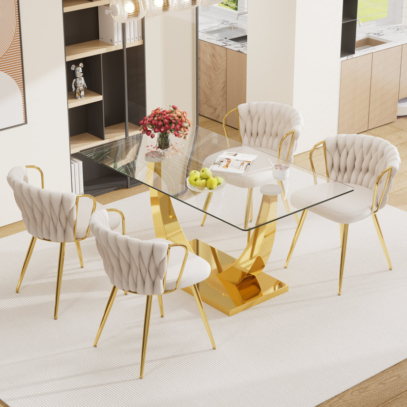 Ensemble de tables de salle à manger Elegant, Clair, Beige, 5 pièces: table, 4 chaises