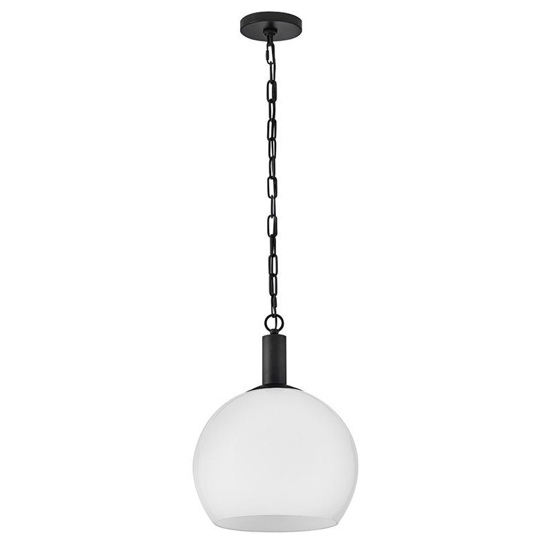 Luminaire suspendu dôme moyen avec verre opale, Noir, noir, noir, noir