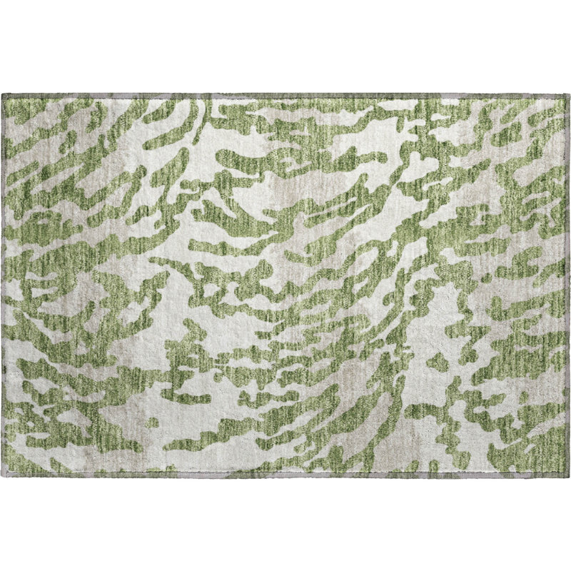 Premium Machine Washable Prisco Green Rug, Rectangle 1'8" x 2'6"