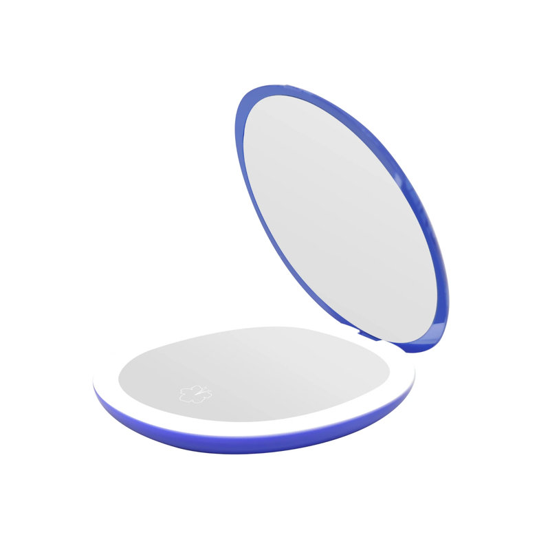 Sleepy Stitch LED Compact Mirror with 3x Magnified Top Mirror, Stitch Artwork Small Round Mirror with Daylight LED Lighting, Touch Sensor, and Adjustable Brightness Makeup Mirror