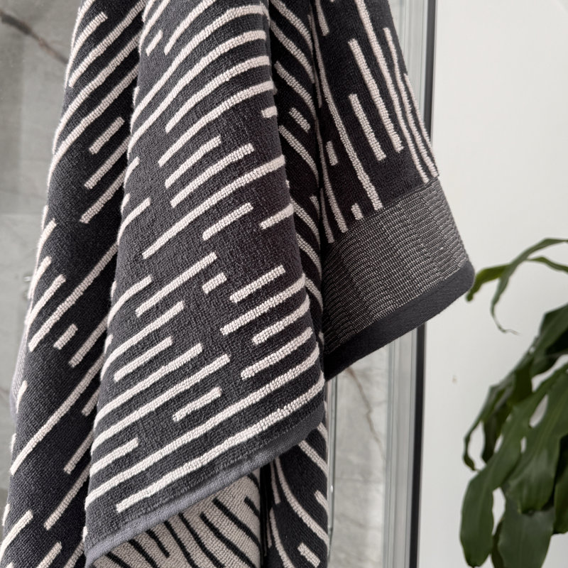 100% Cotton Striped Hand Towels - Set of 2, Grey