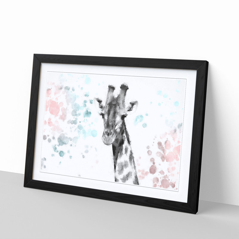 Giraffe with Paint Splashes - Picture Frame Graphic Art Print, Black Framed, 45cm H x 63cm W x 2cm D