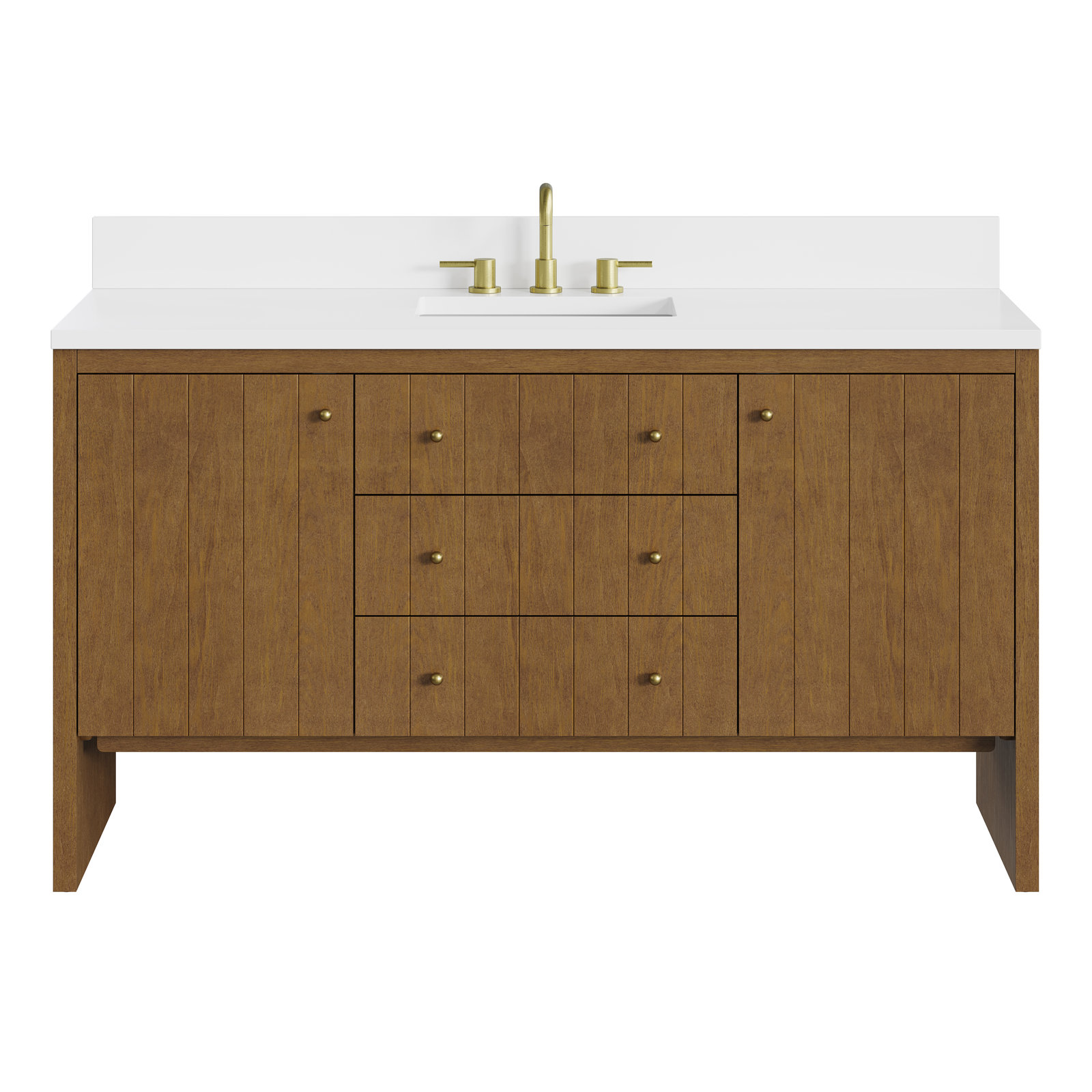 Hudson 60'' Single Bathroom Vanity, Honey Brown, White Zeus, 8" Widespread