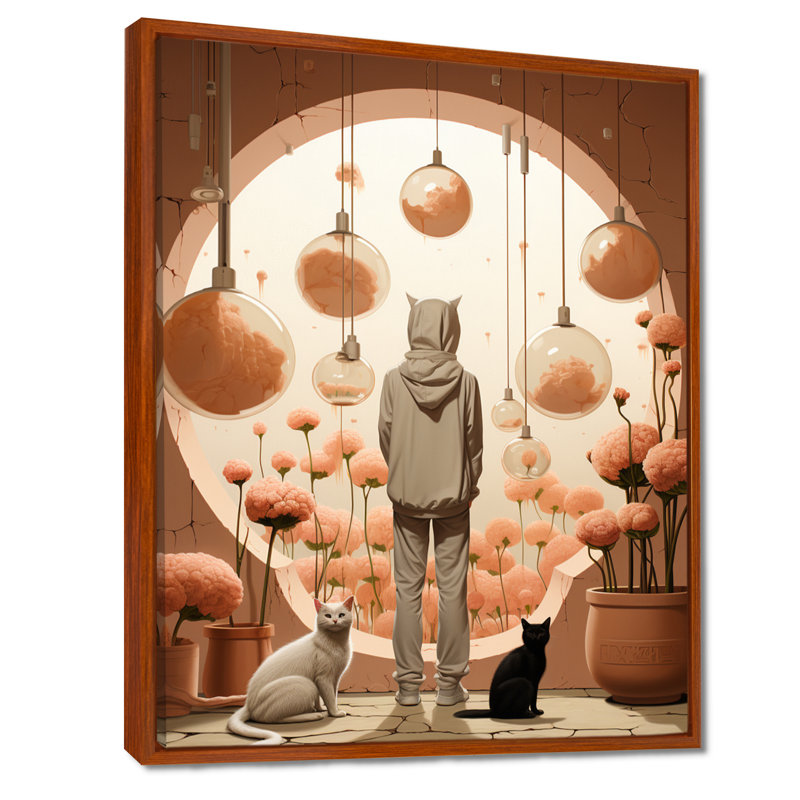 Art mural blanc, Toile avec cadre flottant brun, H 32 po x l 24 po x P 1 po