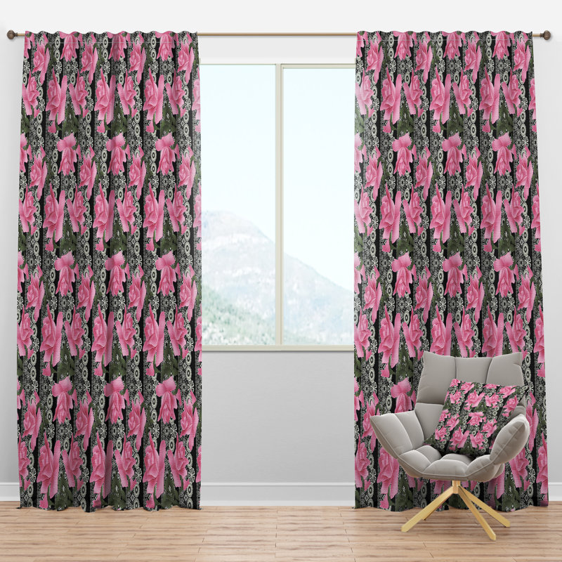 Motif de roses noires - Rideau de ferme - Velours obscurcissant - 1 panneau, l 52 po x L 90 po