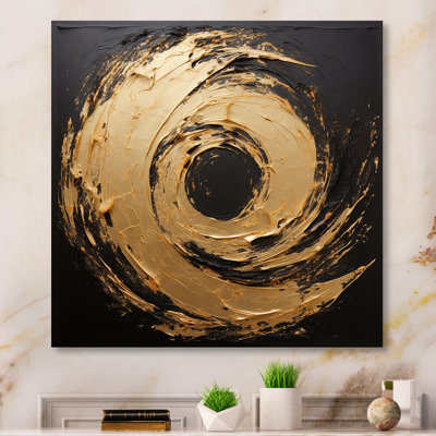 Collage abstrait en spirale or et noir