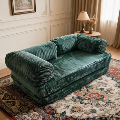 4-in-1 Convertible Corduroy Floor Sofa Bed, Double Layer Collapsible Foam Futon Sleeper for Small Apartment Guest Room