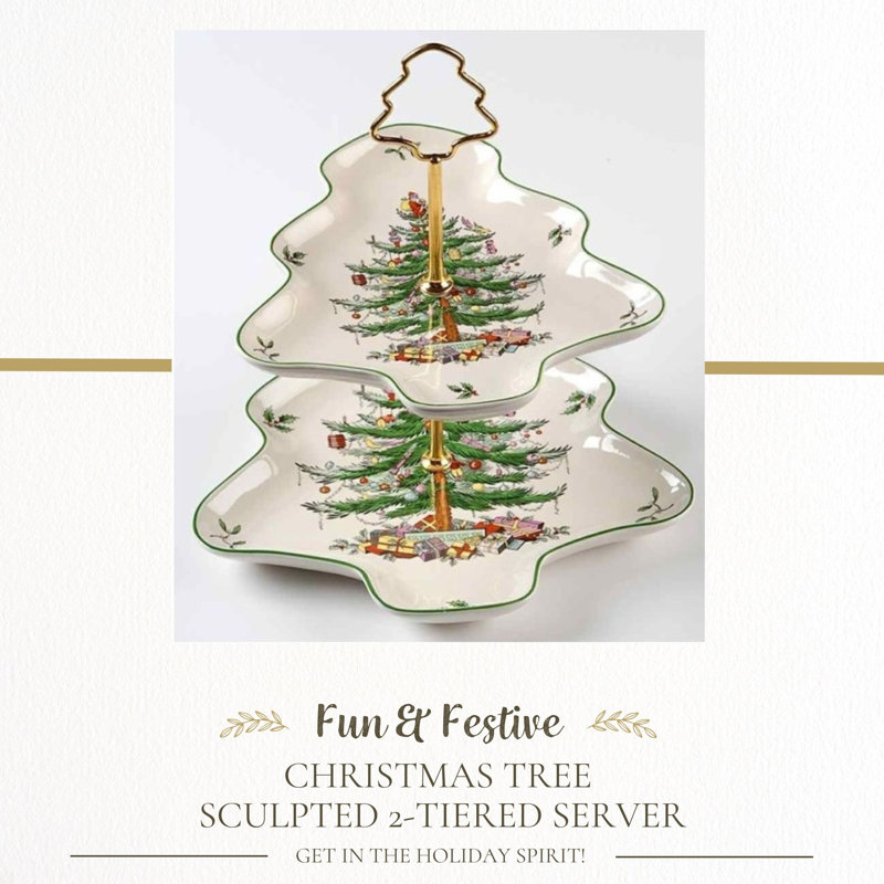 Spode – Christmas Tree – Christmas Tree Sculpted 2-Tiered Server