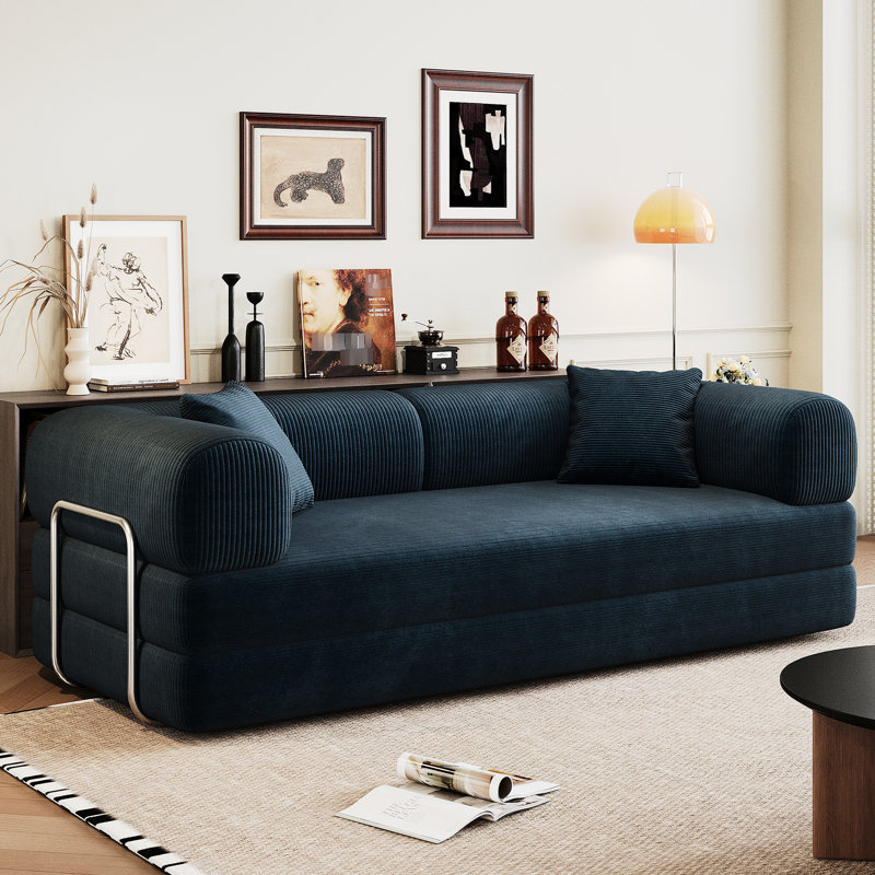 Lit modulaire à compression sans os 78,8 po, futon de sol convertible avec dossier et accoudoirs en velours côtelé, velours côtelé facile à installer pour le salon, sans tracas d'assemblage