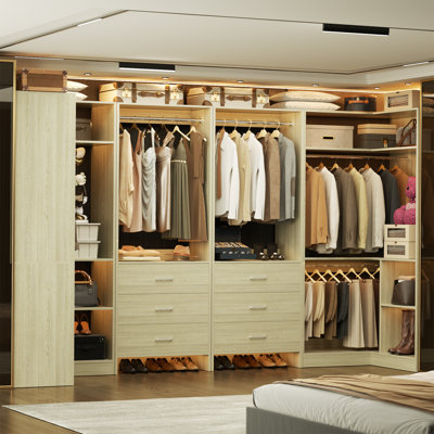  112.5" Closet System with Wooden Drawers and Hanging Rods