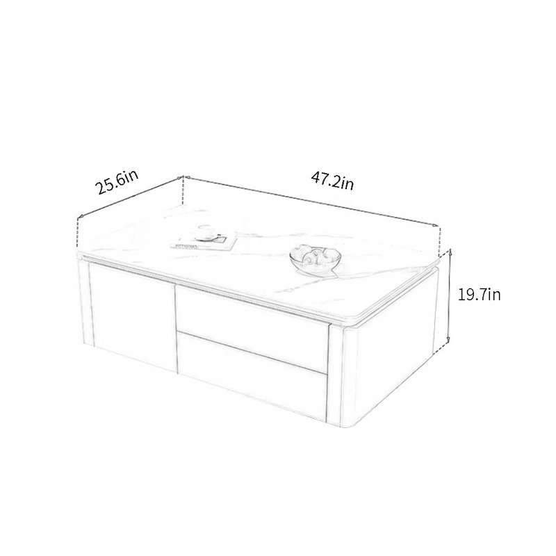 Modern simple rock plate coffee table, 19.7" H x 47.2" L x 25.6" W, Black